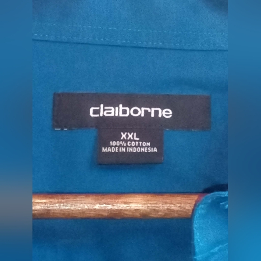 Claiborne XXL 2x Mens Vibrant Teal 100% Cotton Dress Shirt Button Up Office Nice